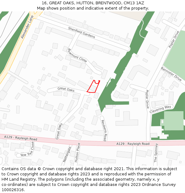 16, GREAT OAKS, HUTTON, BRENTWOOD, CM13 1AZ: Location map and indicative extent of plot