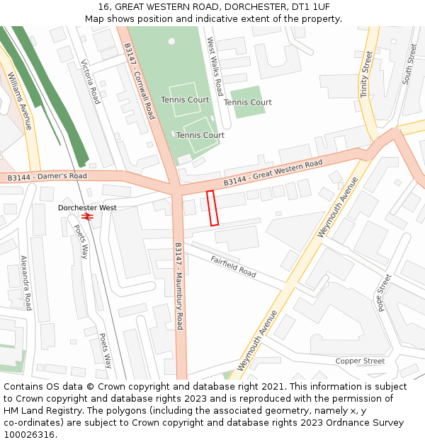16, GREAT WESTERN ROAD, DORCHESTER, DT1 1UF: Location map and indicative extent of plot