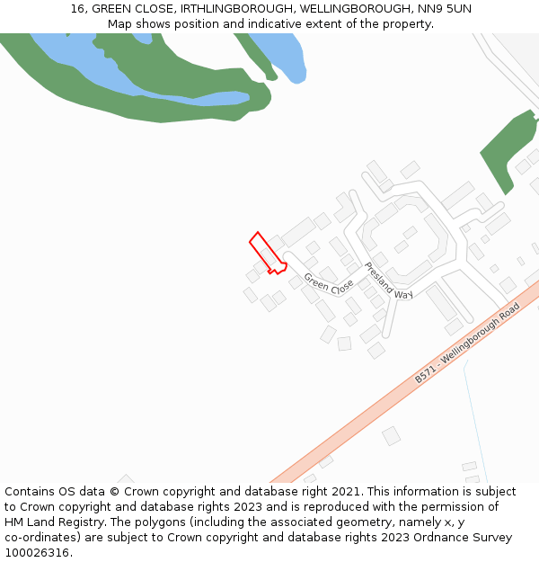 16, GREEN CLOSE, IRTHLINGBOROUGH, WELLINGBOROUGH, NN9 5UN: Location map and indicative extent of plot