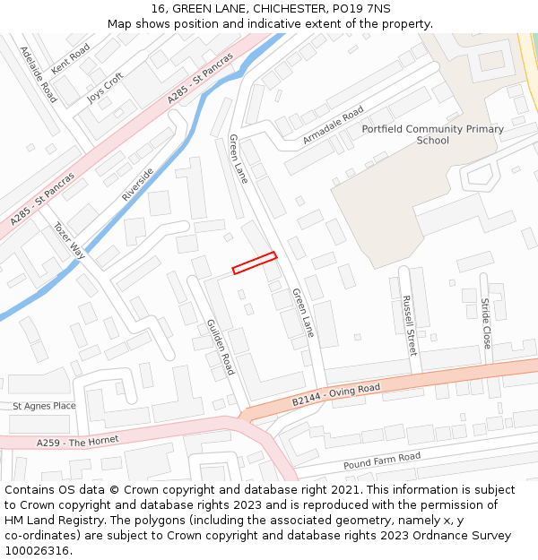 16, GREEN LANE, CHICHESTER, PO19 7NS: Location map and indicative extent of plot