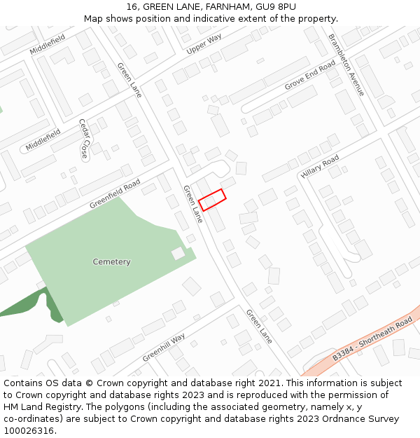 16, GREEN LANE, FARNHAM, GU9 8PU: Location map and indicative extent of plot