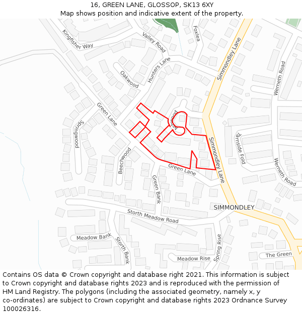 16, GREEN LANE, GLOSSOP, SK13 6XY: Location map and indicative extent of plot