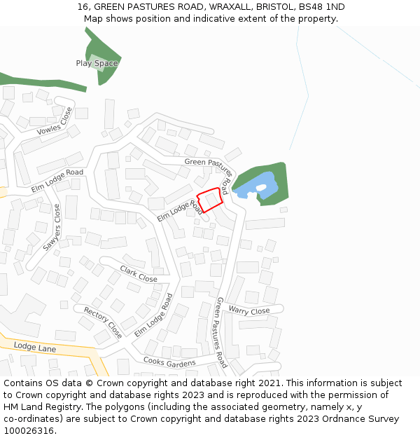 16, GREEN PASTURES ROAD, WRAXALL, BRISTOL, BS48 1ND: Location map and indicative extent of plot