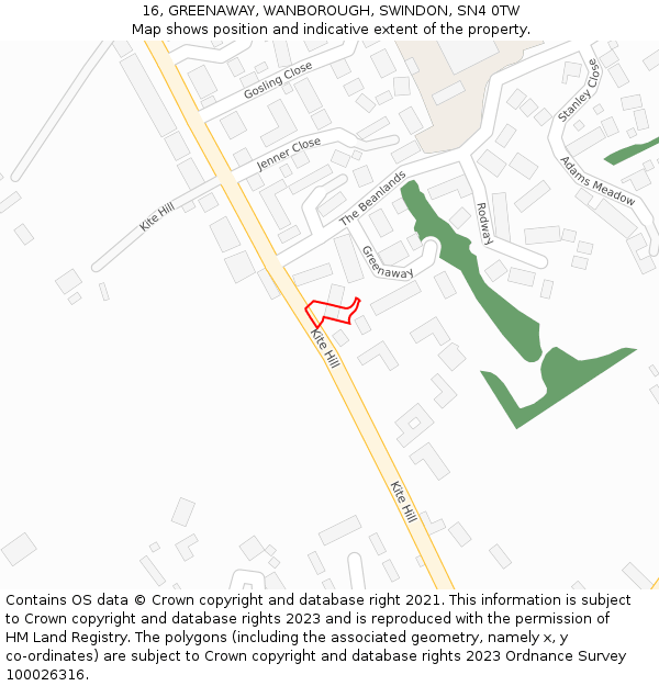 16, GREENAWAY, WANBOROUGH, SWINDON, SN4 0TW: Location map and indicative extent of plot