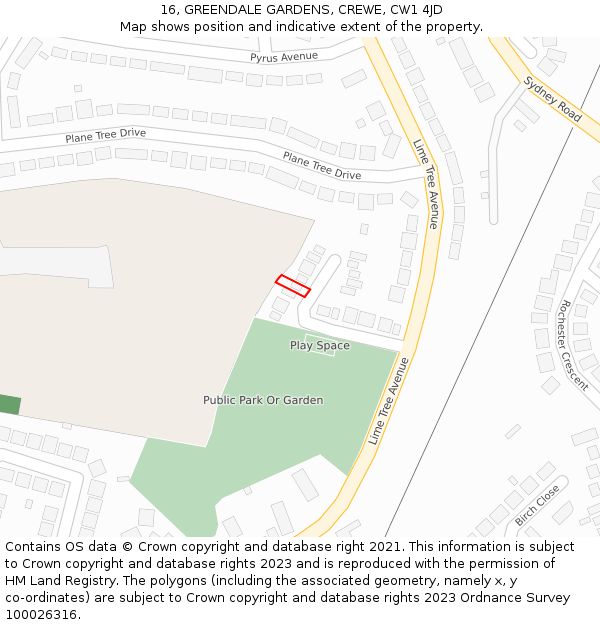 16, GREENDALE GARDENS, CREWE, CW1 4JD: Location map and indicative extent of plot