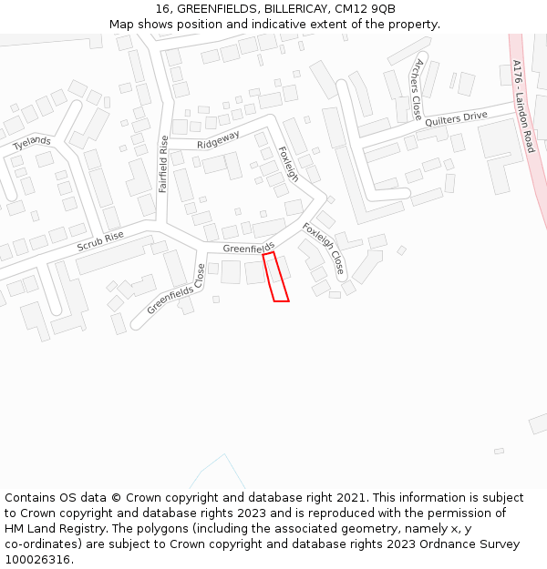 16, GREENFIELDS, BILLERICAY, CM12 9QB: Location map and indicative extent of plot