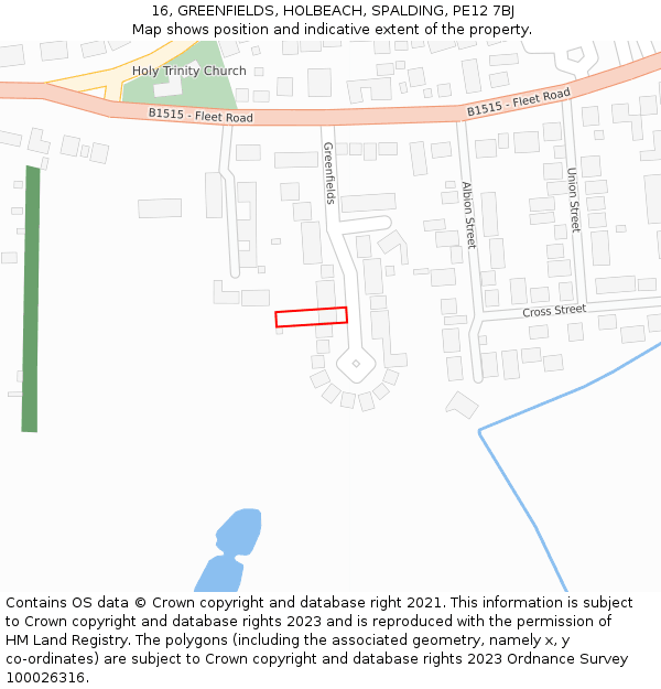 16, GREENFIELDS, HOLBEACH, SPALDING, PE12 7BJ: Location map and indicative extent of plot