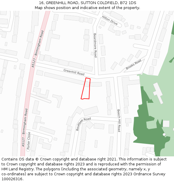 16, GREENHILL ROAD, SUTTON COLDFIELD, B72 1DS: Location map and indicative extent of plot