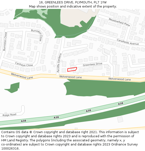 16, GREENLEES DRIVE, PLYMOUTH, PL7 1YW: Location map and indicative extent of plot