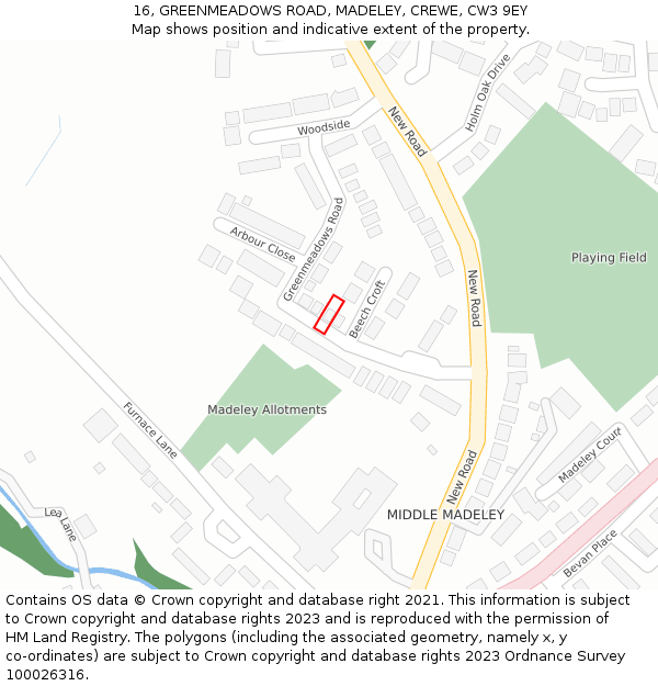 16, GREENMEADOWS ROAD, MADELEY, CREWE, CW3 9EY: Location map and indicative extent of plot