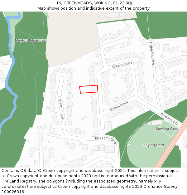 16, GREENMEADS, WOKING, GU22 9QJ: Location map and indicative extent of plot