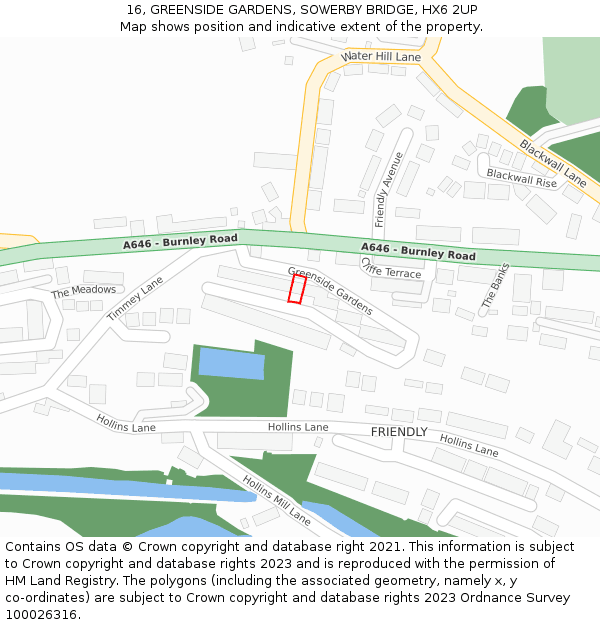 16, GREENSIDE GARDENS, SOWERBY BRIDGE, HX6 2UP: Location map and indicative extent of plot