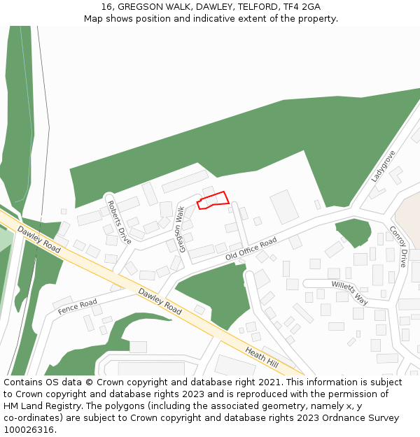 16, GREGSON WALK, DAWLEY, TELFORD, TF4 2GA: Location map and indicative extent of plot