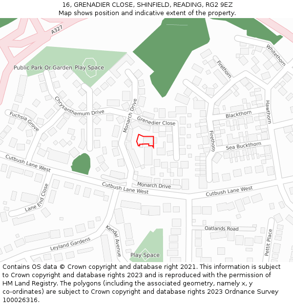 16, GRENADIER CLOSE, SHINFIELD, READING, RG2 9EZ: Location map and indicative extent of plot