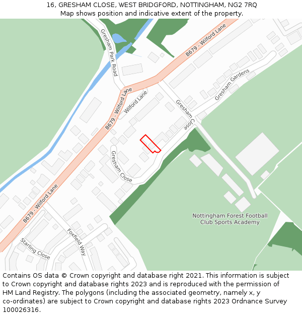 16, GRESHAM CLOSE, WEST BRIDGFORD, NOTTINGHAM, NG2 7RQ: Location map and indicative extent of plot