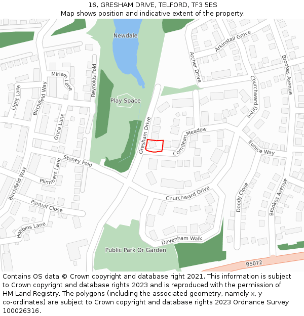 16, GRESHAM DRIVE, TELFORD, TF3 5ES: Location map and indicative extent of plot