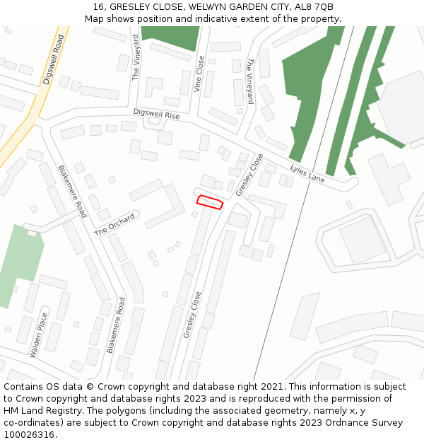 16, GRESLEY CLOSE, WELWYN GARDEN CITY, AL8 7QB: Location map and indicative extent of plot