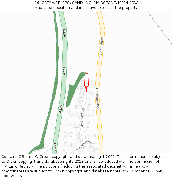 16, GREY WETHERS, SANDLING, MAIDSTONE, ME14 3DW: Location map and indicative extent of plot