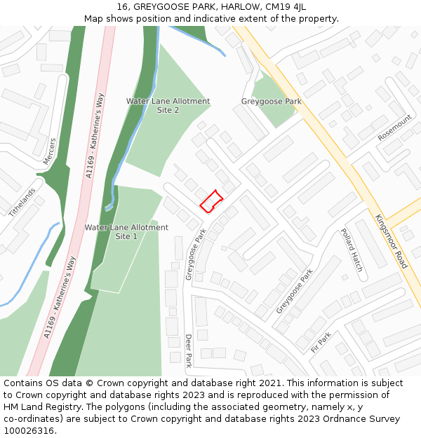 16, GREYGOOSE PARK, HARLOW, CM19 4JL: Location map and indicative extent of plot