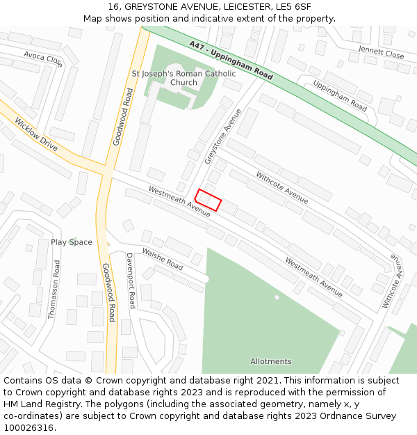 16, GREYSTONE AVENUE, LEICESTER, LE5 6SF: Location map and indicative extent of plot