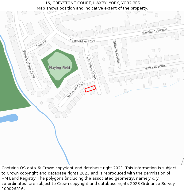 16, GREYSTONE COURT, HAXBY, YORK, YO32 3FS: Location map and indicative extent of plot