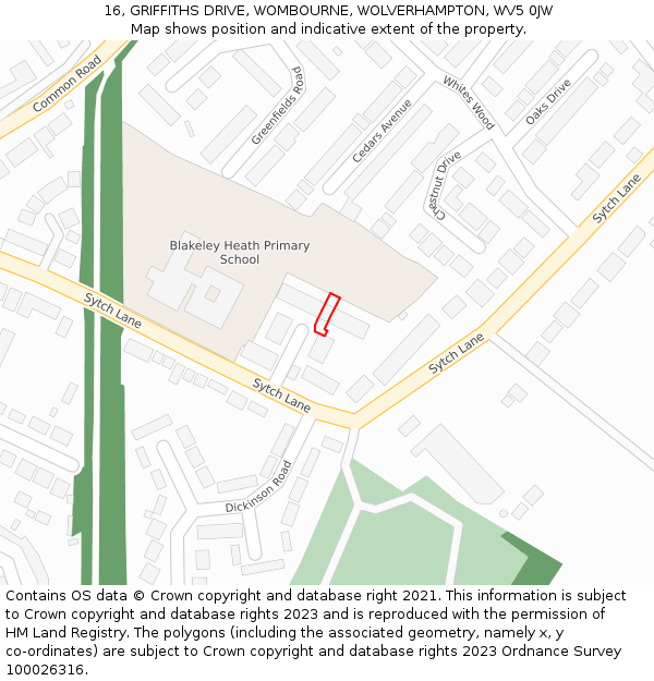 16, GRIFFITHS DRIVE, WOMBOURNE, WOLVERHAMPTON, WV5 0JW: Location map and indicative extent of plot