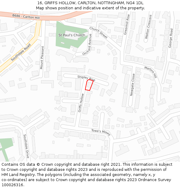 16, GRIFFS HOLLOW, CARLTON, NOTTINGHAM, NG4 1DL: Location map and indicative extent of plot