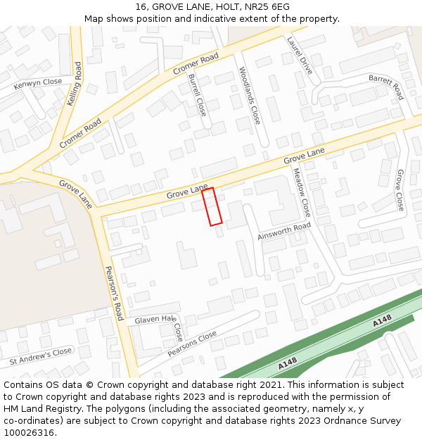 16, GROVE LANE, HOLT, NR25 6EG: Location map and indicative extent of plot