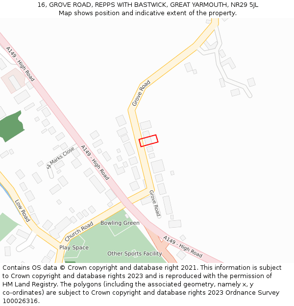 16, GROVE ROAD, REPPS WITH BASTWICK, GREAT YARMOUTH, NR29 5JL: Location map and indicative extent of plot