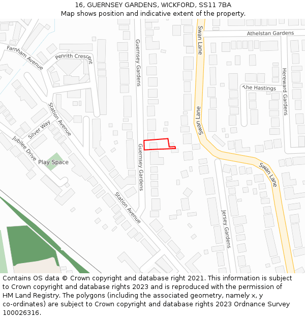 16, GUERNSEY GARDENS, WICKFORD, SS11 7BA: Location map and indicative extent of plot