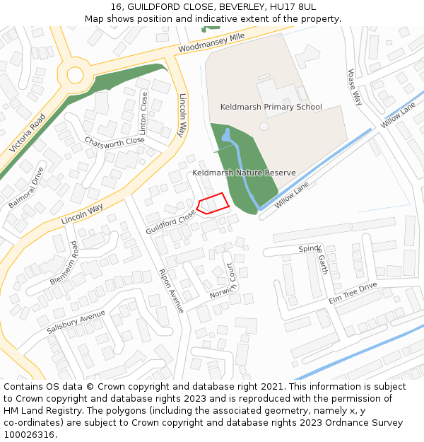 16, GUILDFORD CLOSE, BEVERLEY, HU17 8UL: Location map and indicative extent of plot