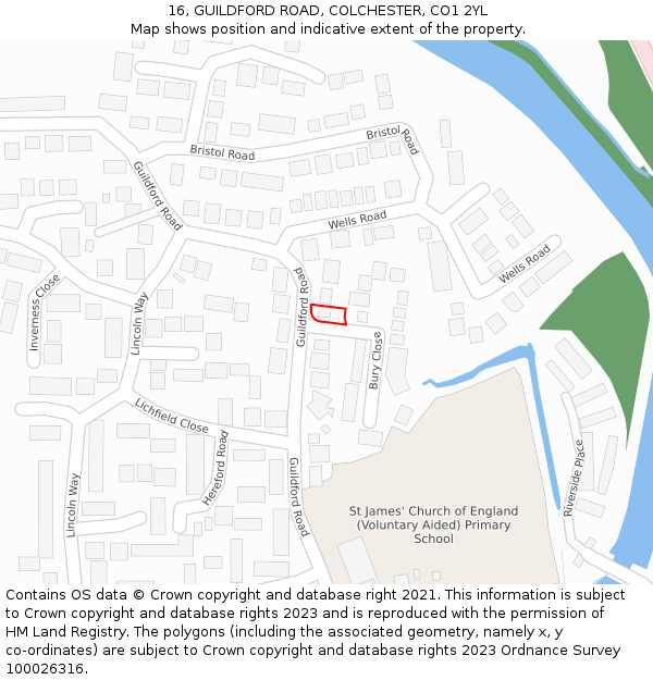 16, GUILDFORD ROAD, COLCHESTER, CO1 2YL: Location map and indicative extent of plot