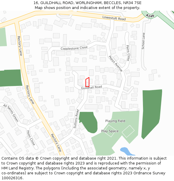 16, GUILDHALL ROAD, WORLINGHAM, BECCLES, NR34 7SE: Location map and indicative extent of plot