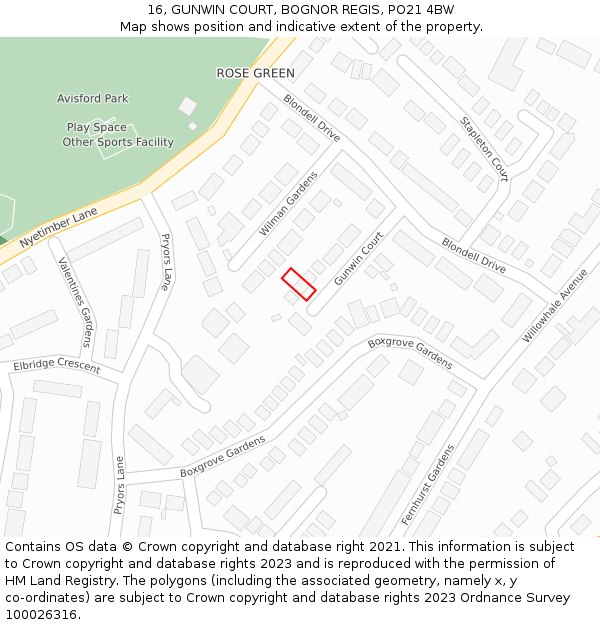 16, GUNWIN COURT, BOGNOR REGIS, PO21 4BW: Location map and indicative extent of plot