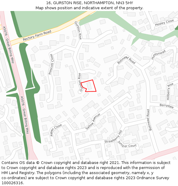 16, GURSTON RISE, NORTHAMPTON, NN3 5HY: Location map and indicative extent of plot