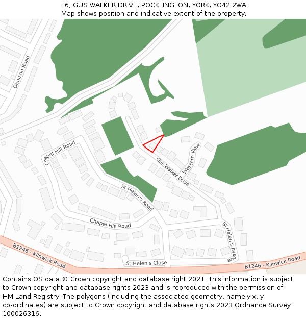 16, GUS WALKER DRIVE, POCKLINGTON, YORK, YO42 2WA: Location map and indicative extent of plot