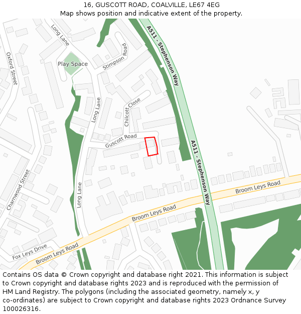 16, GUSCOTT ROAD, COALVILLE, LE67 4EG: Location map and indicative extent of plot