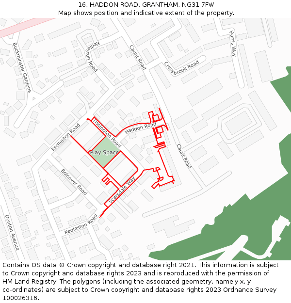 16, HADDON ROAD, GRANTHAM, NG31 7FW: Location map and indicative extent of plot