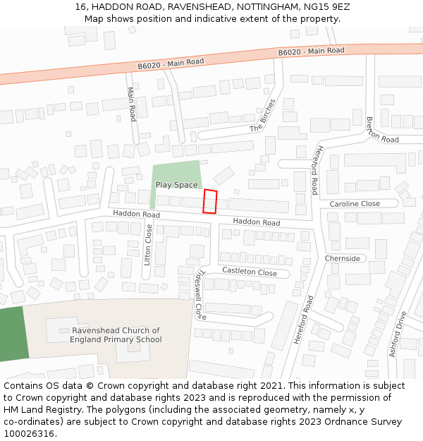 16, HADDON ROAD, RAVENSHEAD, NOTTINGHAM, NG15 9EZ: Location map and indicative extent of plot