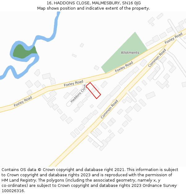 16, HADDONS CLOSE, MALMESBURY, SN16 0JG: Location map and indicative extent of plot