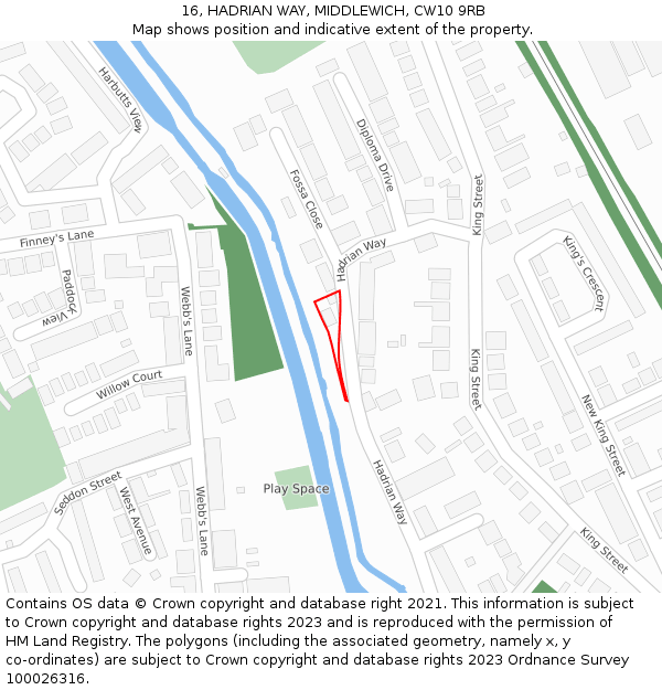 16, HADRIAN WAY, MIDDLEWICH, CW10 9RB: Location map and indicative extent of plot