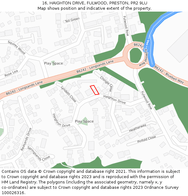 16, HAIGHTON DRIVE, FULWOOD, PRESTON, PR2 9LU: Location map and indicative extent of plot