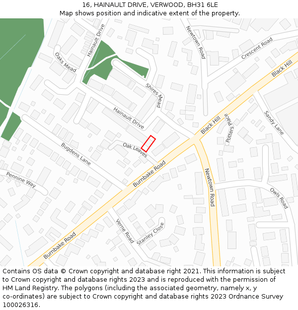 16, HAINAULT DRIVE, VERWOOD, BH31 6LE: Location map and indicative extent of plot