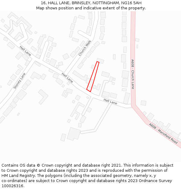 16, HALL LANE, BRINSLEY, NOTTINGHAM, NG16 5AH: Location map and indicative extent of plot