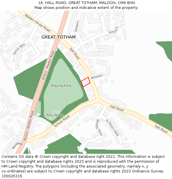 16, HALL ROAD, GREAT TOTHAM, MALDON, CM9 8NN: Location map and indicative extent of plot