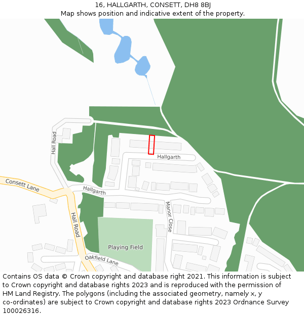 16, HALLGARTH, CONSETT, DH8 8BJ: Location map and indicative extent of plot