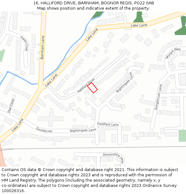 16, HALLIFORD DRIVE, BARNHAM, BOGNOR REGIS, PO22 0AB: Location map and indicative extent of plot