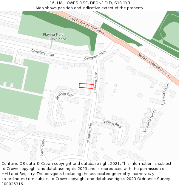 16, HALLOWES RISE, DRONFIELD, S18 1YB: Location map and indicative extent of plot