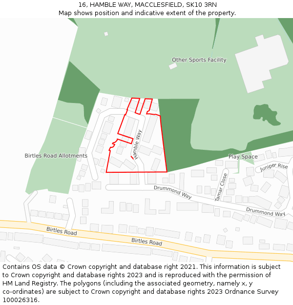 16, HAMBLE WAY, MACCLESFIELD, SK10 3RN: Location map and indicative extent of plot