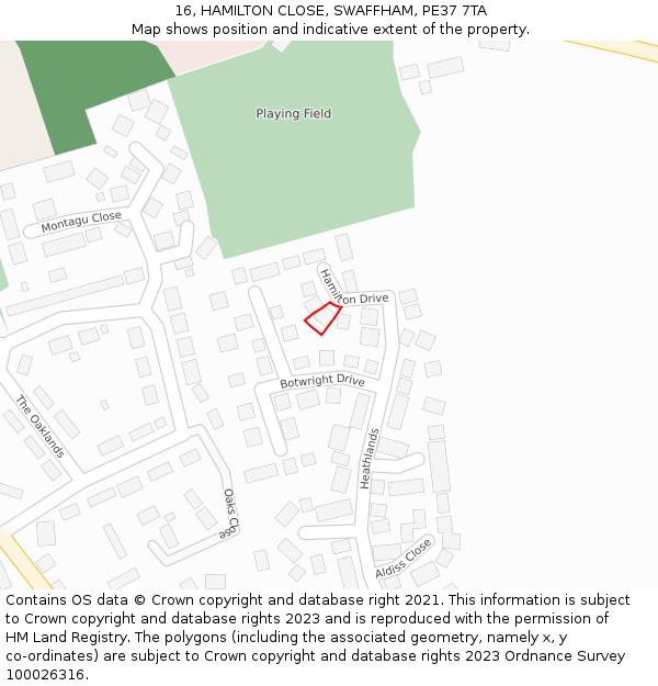 16, HAMILTON CLOSE, SWAFFHAM, PE37 7TA: Location map and indicative extent of plot